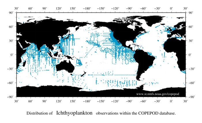 Distribution map of all ichthyoplankton data (all groups)