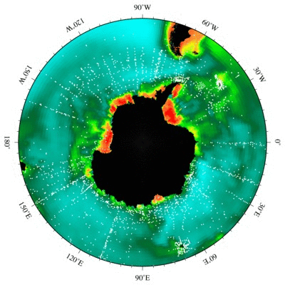 Data Coverage Map:  antarctic region